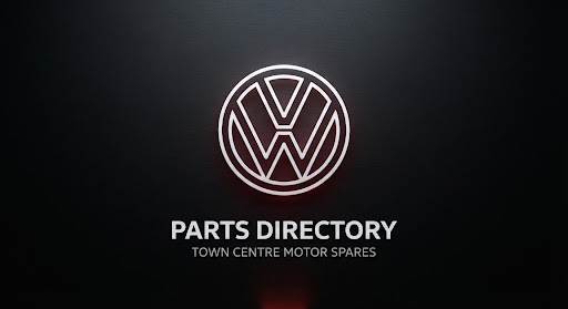The Volkswagen automotive logo rendered in a sleek, minimalist white outline. The aesthetic is modern and industrial, set against a solid deep black background with subtle racing red lighting accents that highlight the icon's sharp geometric precision.